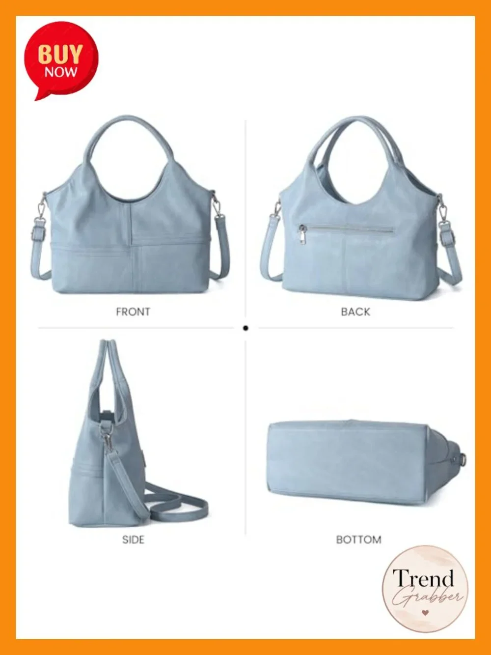 Vegan Leather Satchel Handbag with Detachable Strap Tote Hobo Bag